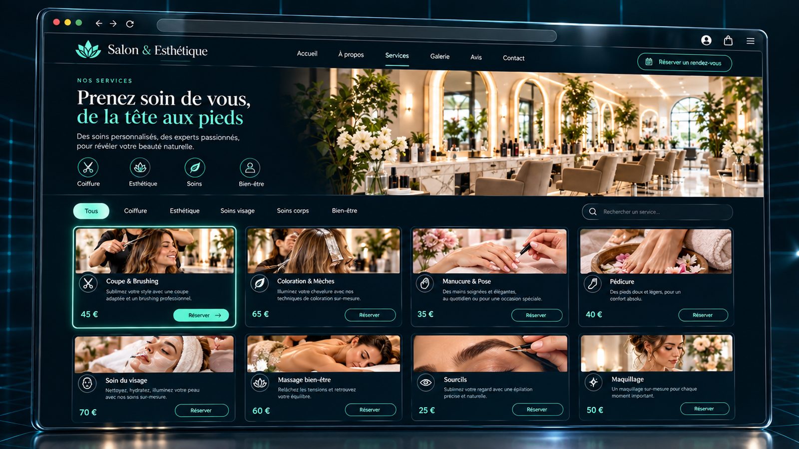 Maquette générique — page de services du secteur : Salon & esthétique